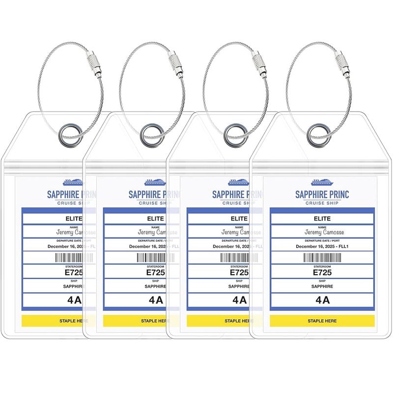 Cruise On Princess Cruise Luggage Tag Holder by Cruise On [4 Pack] Fits All Princess Ships & Tags, Cruise Essentials 2026 & 2027 - Clear Luggage Tags - Image 1